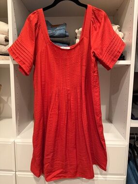 Madewell Red Pleated Short Sleeve Dress